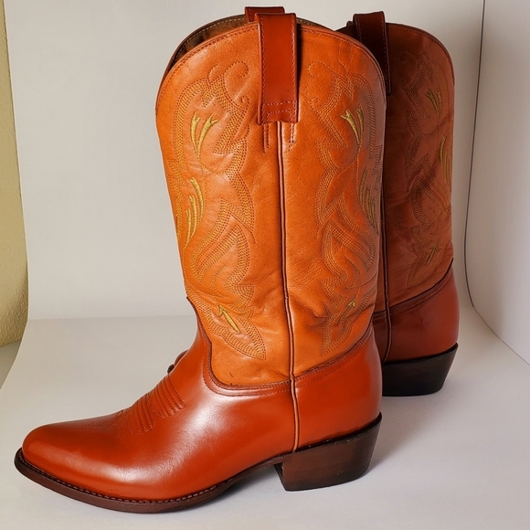 Big Bull Western Cowboy Boots Men's Reddish Brown and Tan Size 9 D Vintage - Picture 3 of 16